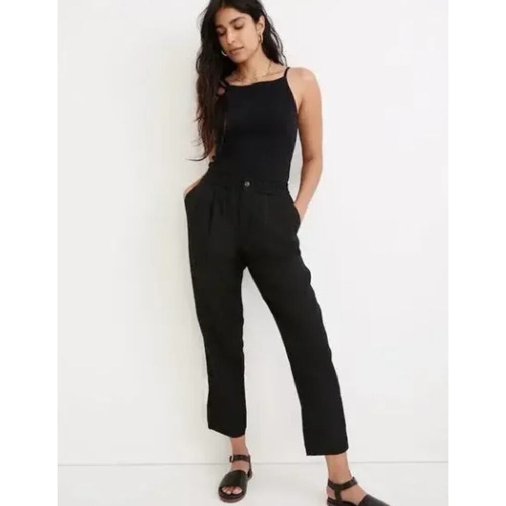 Madewell Black Linen Blend Pleated Pull-On Tapered Pants Small